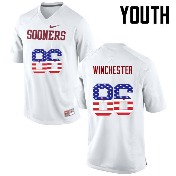 Youth Oklahoma Sooners #86 James Winchester College Football USA Flag Fashion Jerseys-White - Click Image to Close